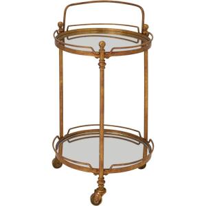 image:imageDeco 79 Metal Round Bar Cart with Wheels and Handle 19 x 18 x 31 Brass19 x 18 x 31