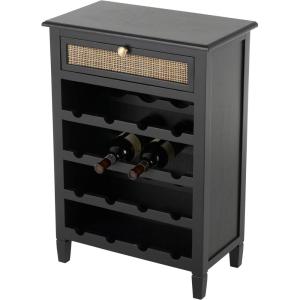 image:imageDeco 79 Wooden Handmade 12 Bottle 1 Drawer Standing Wine Rack with Rattan Front 21 x 12 x 30 Black