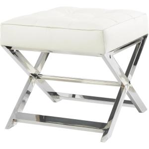 image:imageDeco 79 Leather Living Room Stool Ottoman with Stainless Steel Supports Foot Stool 22 x 19 x 19 White