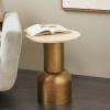 image:imageDeco 79 Metal Side End Accent Table Pedestal End Table with Cream Marble Tabletop Side Table 16 x 16 x 20 Gold