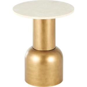 image:imageDeco 79 Metal Side End Accent Table Pedestal End Table with Cream Marble Tabletop Side Table 16 x 16 x 20 Gold