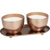 image:imageDeco 79 Metal Sauvignon Blanc Scented Grid Patterned Double 10 oz 1 Wick Candle with White Wax and Tray Set of 2 10W 4H Copper