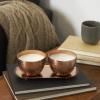 image:imageDeco 79 Metal Sauvignon Blanc Scented Grid Patterned Double 10 oz 1 Wick Candle with White Wax and Tray Set of 2 10W 4H Copper