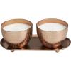 image:imageDeco 79 Metal Sauvignon Blanc Scented Grid Patterned Double 10 oz 1 Wick Candle with White Wax and Tray Set of 2 10W 4H Copper