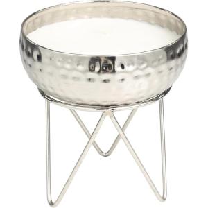 image:imageDeco 79 Metal Campfire Scented Hammered 30 oz 3 Wick Candle with White Wax 7 x 7 x 8 Silver