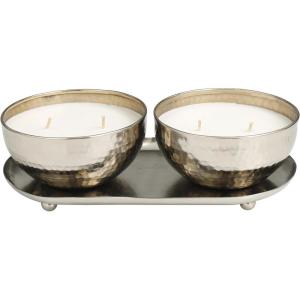 image:imageDeco 79 Metal Decorative Candle Vanilla Marshmallow Scented Hammered 12 oz 2 Wick Aromatherapy Candle with White Wax Set of 2 Wax Aromatherapy Candle 10 W 3 H Silver