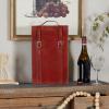 image:imageDeco 79 Leather 2 Bottle Wine Holder with Carrying Handle 9 x 5 x 16 Red
