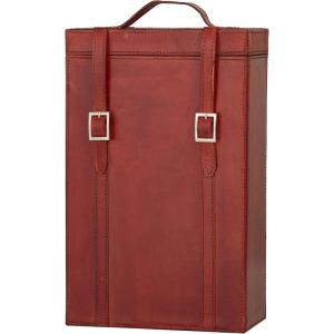 image:imageDeco 79 Leather 2 Bottle Wine Holder with Carrying Handle 9 x 5 x 16 Red