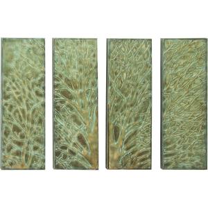 image:imageDeco 79 Metal Tree Home Wall Decor Wall Sculpture with Embossed Design Set of 4 Wall Art 12W 36H Green