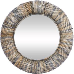 image:imageDeco 79 Banana Leaf Room Wall Mirror Entryway Mirror with Coiled Frame and Blue Accents Wall Mounted Mirror 35 x 3 x 35 GrayGrey