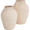 image:imageDeco 79 Ceramic Decorative Vase Textured Centerpiece Vases with Handles and Terracotta Accents Set of 2 Flower Vases for Home Decoration 11 9H Cream