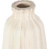 image:imageDeco 79 Magnesium Oxide Decorative Vase Wide Centerpiece Vase with Light Brown Beads and Carved Grooves Flower Vase for Home Decoration 12 x 12 x 15 WhiteCream