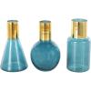 image:imageDeco 79 Glass Geometric Tinted Vase with Gold Rim and Varying Shapes Set of 3 898 H BlueBlue