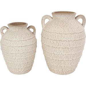 image:imageDeco 79 Ceramic Decorative Vase Textured Centerpiece Vases with Handles and Terracotta Accents Set of 2 Flower Vases for Home Decoration 11 9H Cream