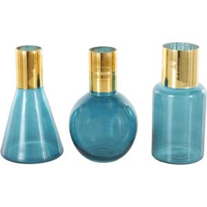 image:imageDeco 79 Glass Geometric Tinted Vase with Gold Rim and Varying Shapes Set of 3 898 H BlueBlue