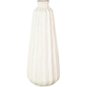 image:imageDeco 79 Magnesium Oxide Decorative Vase Wide Centerpiece Vase with Light Brown Beads and Carved Grooves Flower Vase for Home Decoration 12 x 12 x 15 WhiteCream