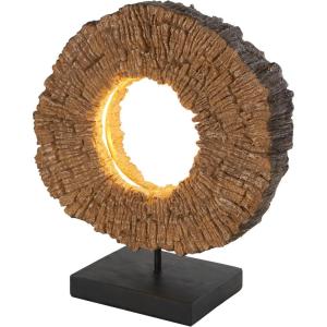 image:imageDeco 79 Polystone Room Table Lamp Live Edge Accent Lamp with Round Cutout and Black Base Lamp 13 x 6 x 15 Brown