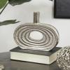 image:imageDeco 79 Aluminum Metal Decorative Vase Circular Centerpiece Vase with Linear Etchings Flower Vase for Home Decoration 7 x 2 x 16 Silver12 x 2 x 10
