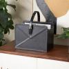 image:imageDeco 79 Leather Handmade Decorative Magazine Holder Box Style Single Slot Magazine Rack with Detail Stitching and Curved Buckle Handles File Holder 15 x 10 x 17 BrownBlack