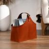 image:imageDeco 79 Leather Handmade Magazine Holder Box Style Single Slot with Curved Buckle Handle 16 x 8 x 14 Brown