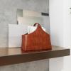 image:imageDeco 79 Leather Handmade Magazine Holder Box Style Single Slot with Curved Buckle Handle 16 x 8 x 14 Brown