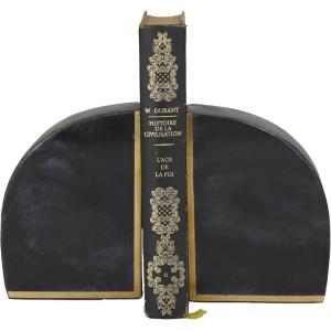 image:imageCosmoLiving by Cosmopolitan Marble Geometric Bookends with Gold Inlay Set of 2 4W 6H WhiteBlack