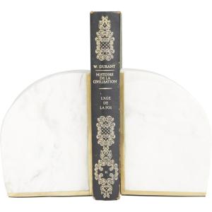 image:imageCosmoLiving by Cosmopolitan Marble Geometric Bookends with Gold Inlay Set of 2 4W 6H WhiteWhite