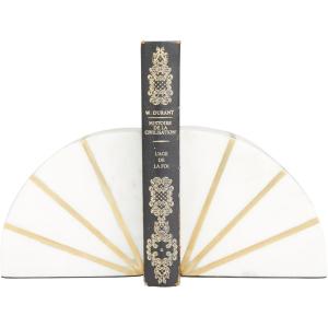 image:imageCosmoLiving by Cosmopolitan Marble Geometric Bookends with Gold Inlay Set of 2 4W 6H WhiteWhiteGold