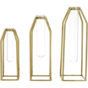 image:imageCosmoLiving by Cosmopolitan Stainless Steel Metal Decorative Vase Test Tube Centerpiece Vases Set of 3 Flower Vases for Home Decoration 13 12 9H Gold