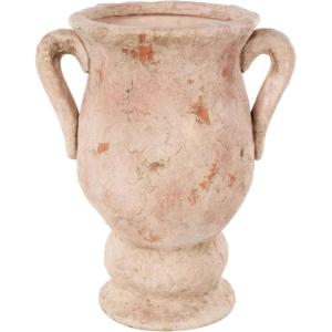 image:imageDeco 79 Ceramic Decorative Vase Antique Style Distressed Centerpiece Vase with Handles Flower Vase for Home Decoration 14 x 11 x 18 CreamPink