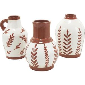 image:imageDeco 79 Ceramic Floral Decorative Vase Centerpiece Vases with Terracotta Colored Detailing Set of 3 Flower Vases for Home Decoration 6 W 9 H WhiteWhite