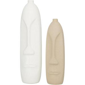 image:imageDeco 79 Ceramic Tribal Decorative Vase Easter Island Head Centerpiece Vases Set of 2 Flower Vases for Home Decoration 19 15H BeigeBeige