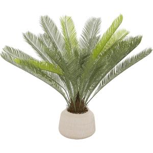 image:imageDeco 79 Faux Foliage Sago Palm Artificial Plant with Pink Ceramic Pot 37 x 39 x 36 Green