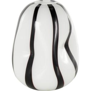 image:imageDeco 79 Glass Decorative Vase Concaved Round Centerpiece Vase with Black Stripes Flower Vase for Home Decoration 9 x 9 x 12 White
