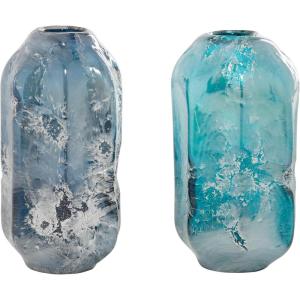 image:imageDeco 79 Glass Handmade Decorative Vase Blown Centerpiece Vases Set of 2 Flower Vases for Home Decoration 12 11H Blue