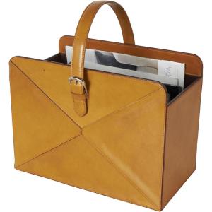 image:imageDeco 79 Leather Handmade Decorative Magazine Holder Box Style Single Slot Magazine Rack with Detail Stitching and Curved Buckle Handles File Holder 15 x 10 x 17 BrownBrown