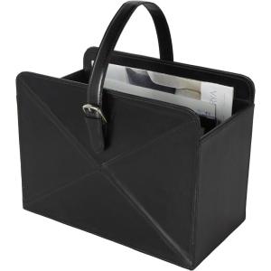image:imageDeco 79 Leather Handmade Decorative Magazine Holder Box Style Single Slot Magazine Rack with Detail Stitching and Curved Buckle Handles File Holder 15 x 10 x 17 BrownBlack