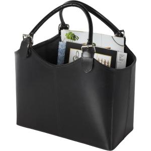 image:imageDeco 79 Leather Handmade Magazine Holder Box Style Single Slot with Detail Stitching and Curved Buckle Handles 16 x 10 x 18 Black