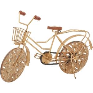 image:imageDeco 79 Metal Bike Decorative Sculpture Home Decor Statue with Carved Wood Wheels Accent Figurine 19 x 5 x 12 GoldGold