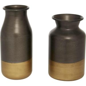 image:imageDeco 79 Metal Decorative Vase Textured Centerpiece Vase Flower Vase for Home Decoration 7 x 7 x 17 GrayGold