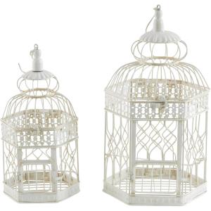 image:imageDeco 79 Metal Scroll Birdcage Distressed Wire with Latch Lock Closure and Hanging Hook Set of 2 21 18H Cream