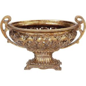 image:imageDeco 79 Polystone Decorative Decorative Bowl Ornate Decorative Container with Handles Decorative Keepsake Box 19 x 10 x 12 Gold