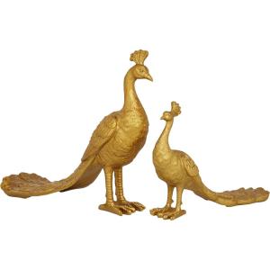 image:imageDeco 79 Polystone Peacock Decorative Sculpture Home Decor Statues Set of 2 Accent Figurines 11 8H Gold