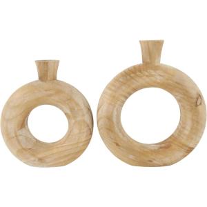 image:imageDeco 79 Wood Decorative Vase Circular Centerpiece Vases with Cutout Center Set of 2 Vases for Home Decoration 11 9 H Brown11  9H