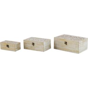 image:imageDeco 79 Wood Tree Handmade Decorative Box Decorative Keepsake Boxes with Hinged Lid Set of 3 Storage Boxes BrownWhite