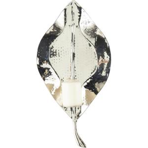 image:imageDeco 79 Stainless Steel Metal Leaf Slim Wall Sconce with Hammered Design 12 x 6 x 24 Silver