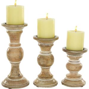 image:imageDeco 79 Wood Solid Candle Holder Set of 3 10 8 6H Light BrownLight Brown
