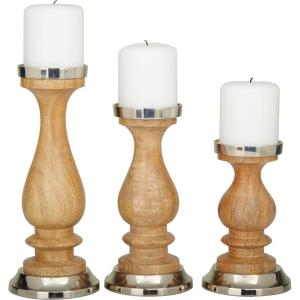 image:imageThe Novogratz Wood Candle Holder Set of 3 12 10 8 H Silver
