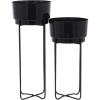 image:imageCosmoLiving by Cosmopolitan Metal Round Planter with Removable Stand Set of 2 31 25H SilverBlack