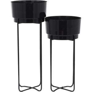 image:imageCosmoLiving by Cosmopolitan Metal Round Planter with Removable Stand Set of 2 31 25H SilverBlack
